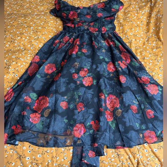 Unique Vintage Black and Red Floral High Low Dress - Picture 3 of 16
